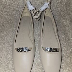 Karl Lagerfeld Zyvia Women's Cream Flats with Silver Accent Size 11 New W/O Box